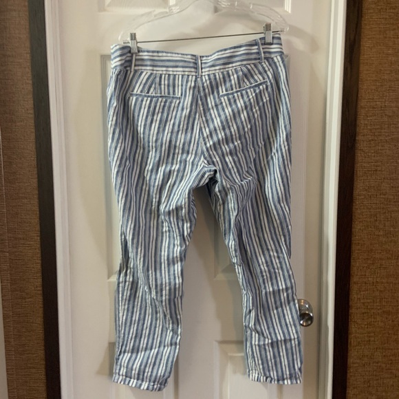 Loft Blue/White Striped Cropped Linen Blend Pants - Picture 7 of 8